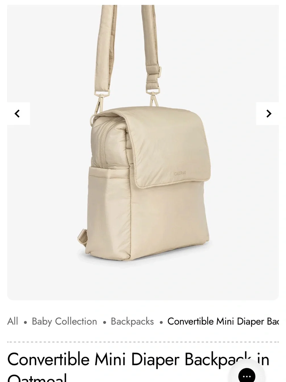 Calpak mini diaper back pack - oatmeal